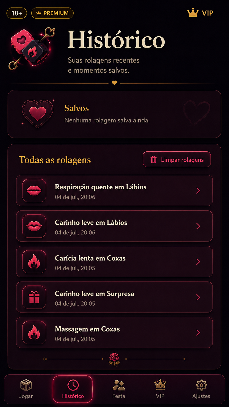 Tela histórico Cupid Love Dice