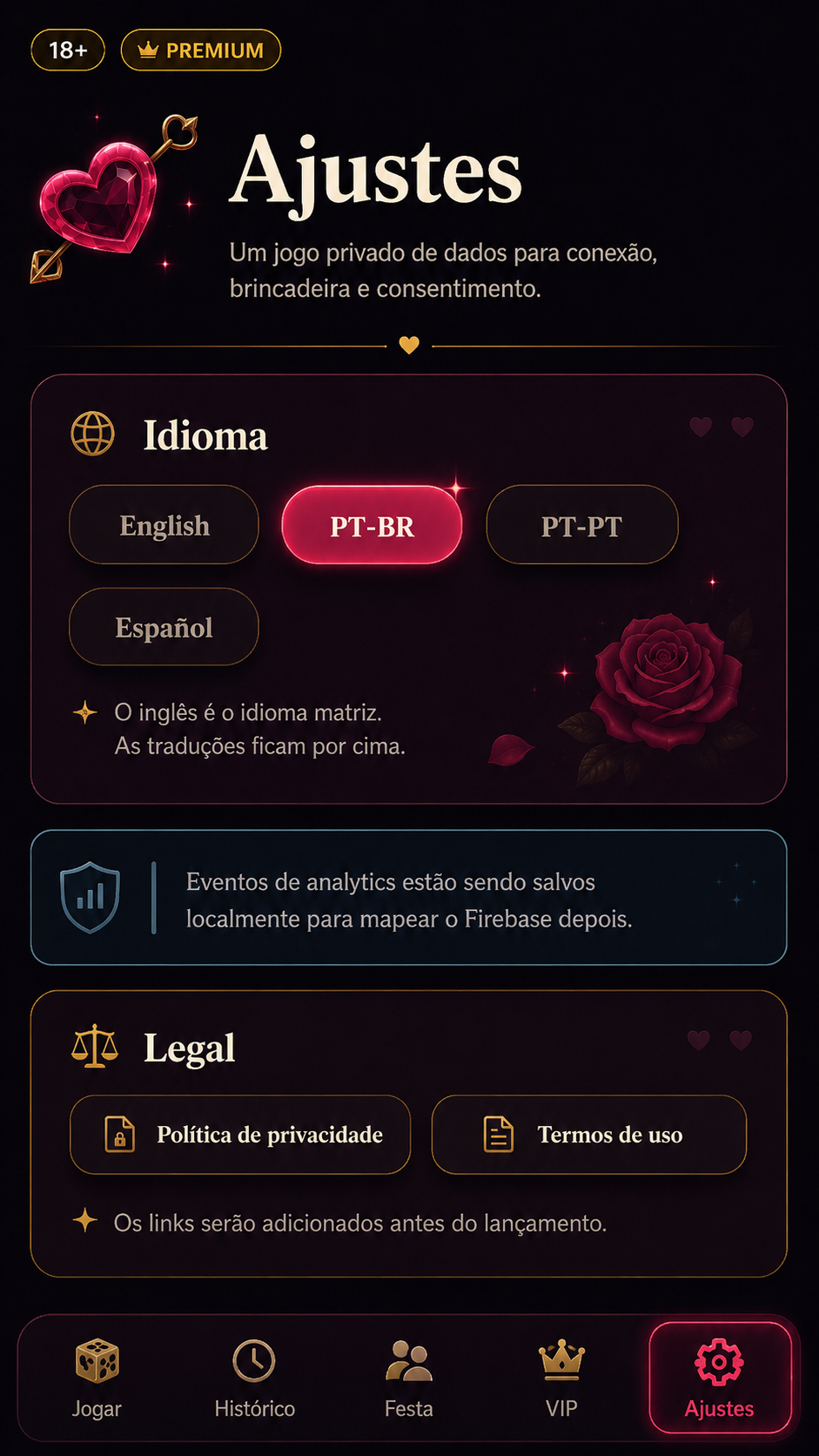 Tela ajustes Cupid Love Dice