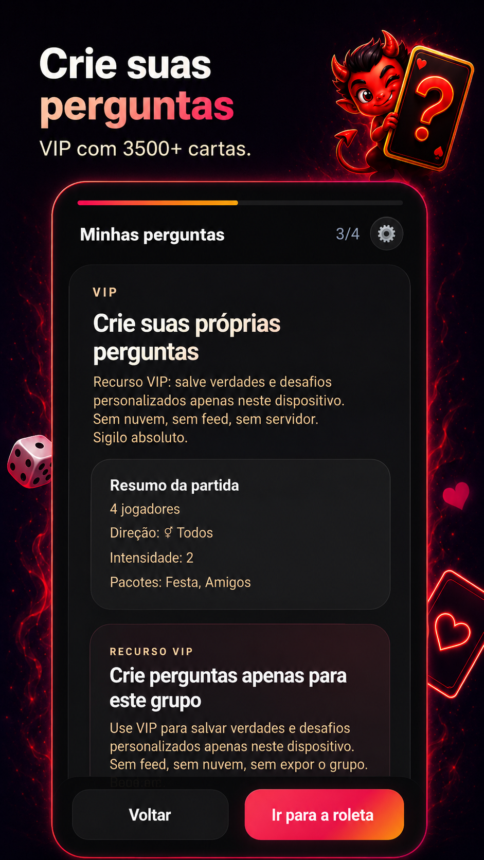 Tela crie suas perguntas