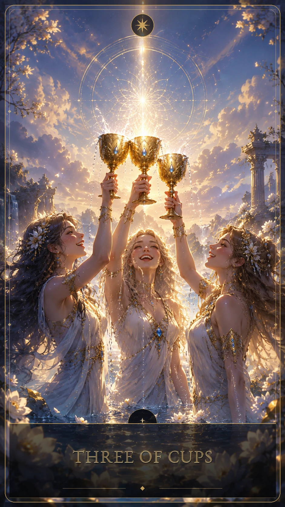 3 de Copas — carta canônica do Tarot Lúmina